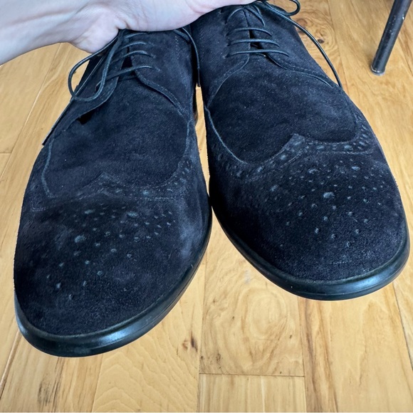 Hugo Boss Suede Leather Black Wingtip Lace Up Brogue Oxford Dress Shoes Size 10 main image 6